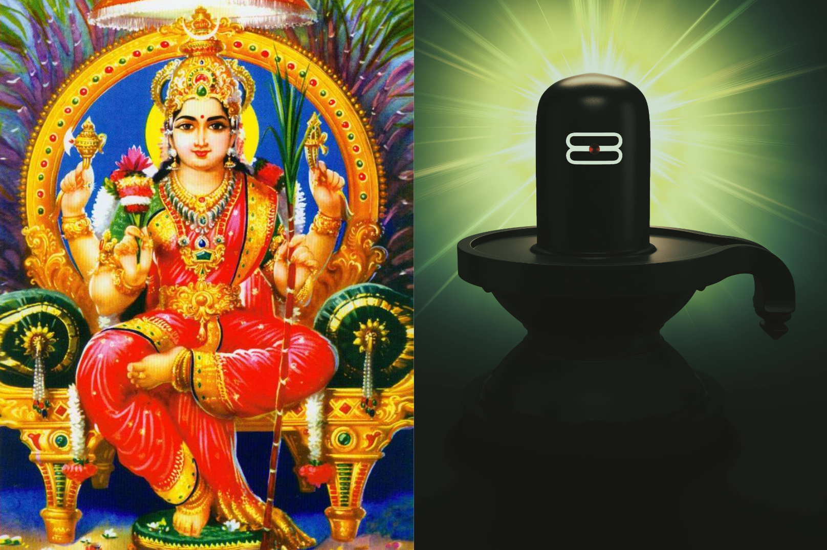 Triyambukeshwaram — the divine union of constancy and change, Triambika beside the Shiva Lingam
